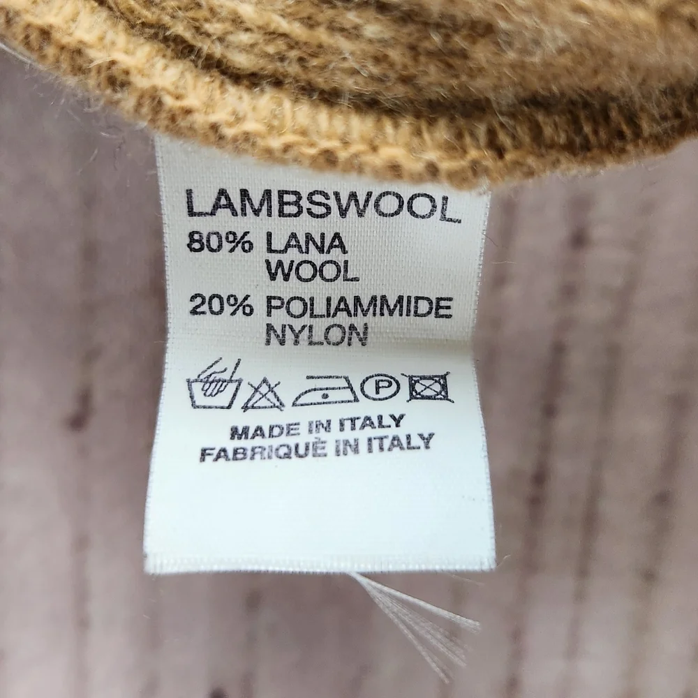 Italian Knit Wool Blend Cuffed Beanie Hat Unisex Tan Brown Neutral - Picture 3 of 4